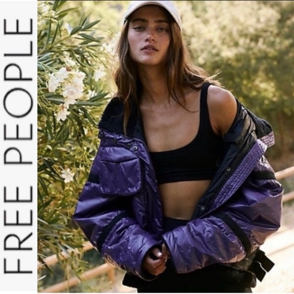 FINAL LAST CHANCE NWT FP Movement Vagabond Fleece Bomber Jacket royal purple s - Picture 3 of 16